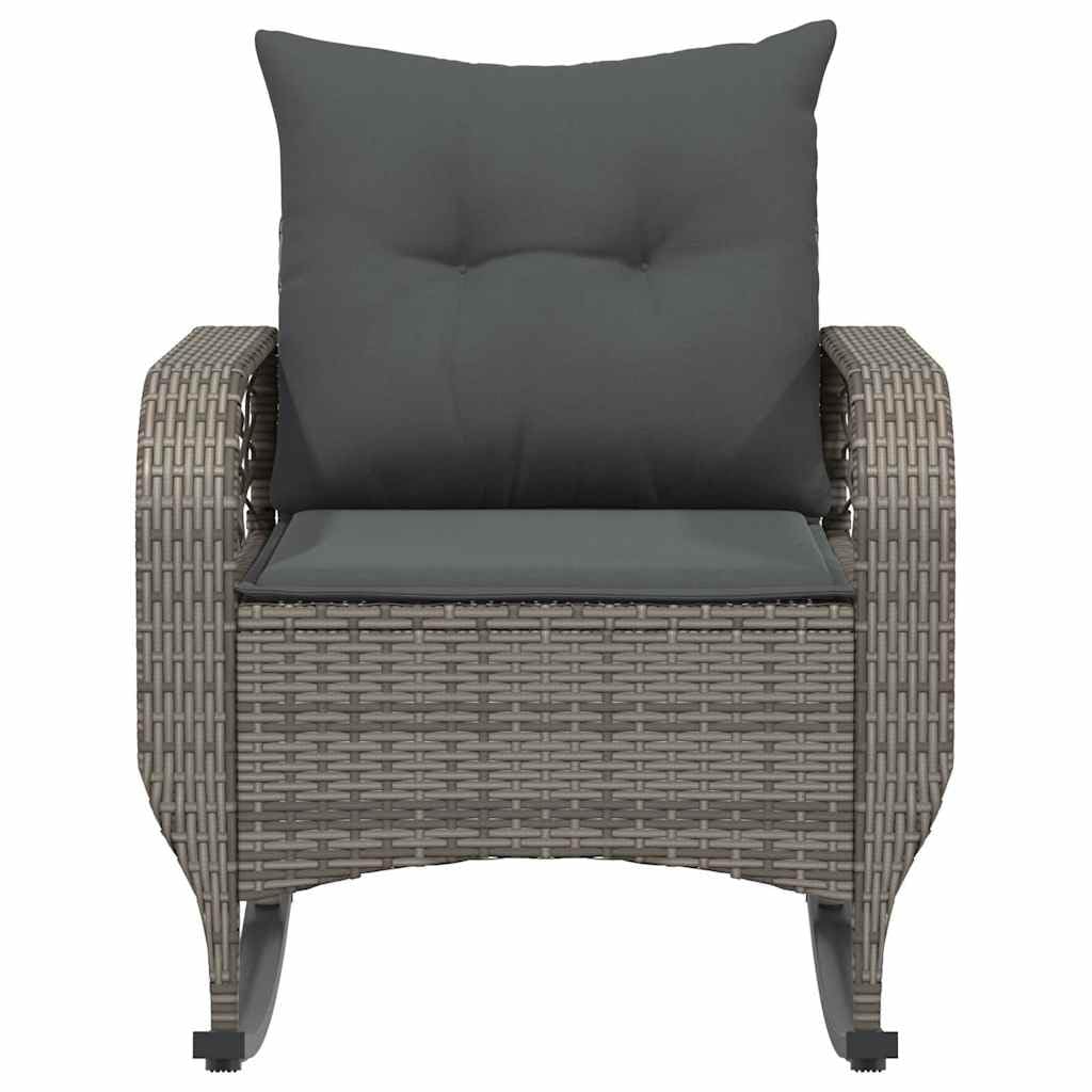 vidaXL Garten-Schaukelstuhl mit Kissen Grau Poly Rattan, Gartenstuhl, Gartensessel, Outdoor-Schaukelstuhl, Schaukelsessel, Schwingsessel