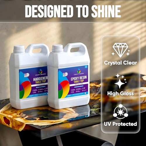 Image of CRAFT RESIN Table Top Epoxy Resin Kit 2 Gallon - Ultra Clear, High-Gloss, UV & Scratch Resistant Finish, Bubble-Free, Self-Leveling & Food Safe. Best For Countertops, Bar Tops, Tumblers & Wood Coating