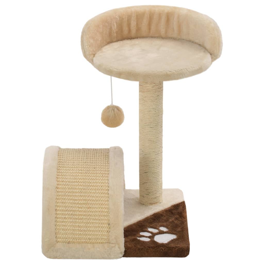 Árbol rascador para gatos pequeño para gatitos, 40 cm con poste rascador de sisal, pelota de juego y superficie de descanso, árbol para el hogar, beige y marrón