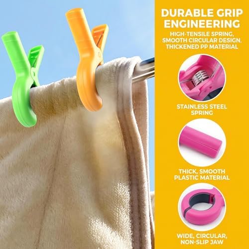 8 Pcs Towel Clips for Beach Chairs, Beach Towel Clips, Plastic Clothes Pins for Cruise Loungers Vacation Essentials (4 Colors) — view 3