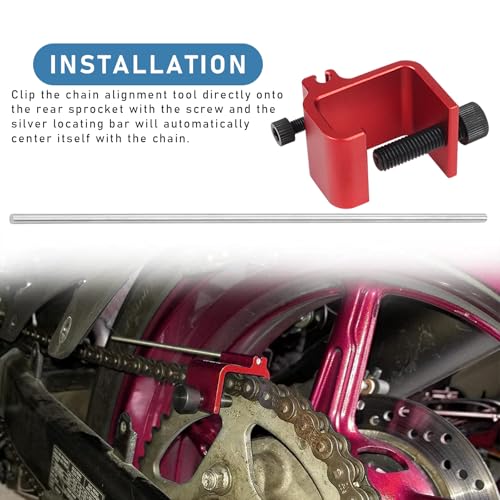 Image of KVAEY Chain Alignment Tool for Motorcycle, 08-0048 Aluminum Sprocket Chain Adjustment Tool, Quick & Accurate Professional Chain Alignment Tool Suitable for ATV Scooter Dirt Bike (Orange Red)