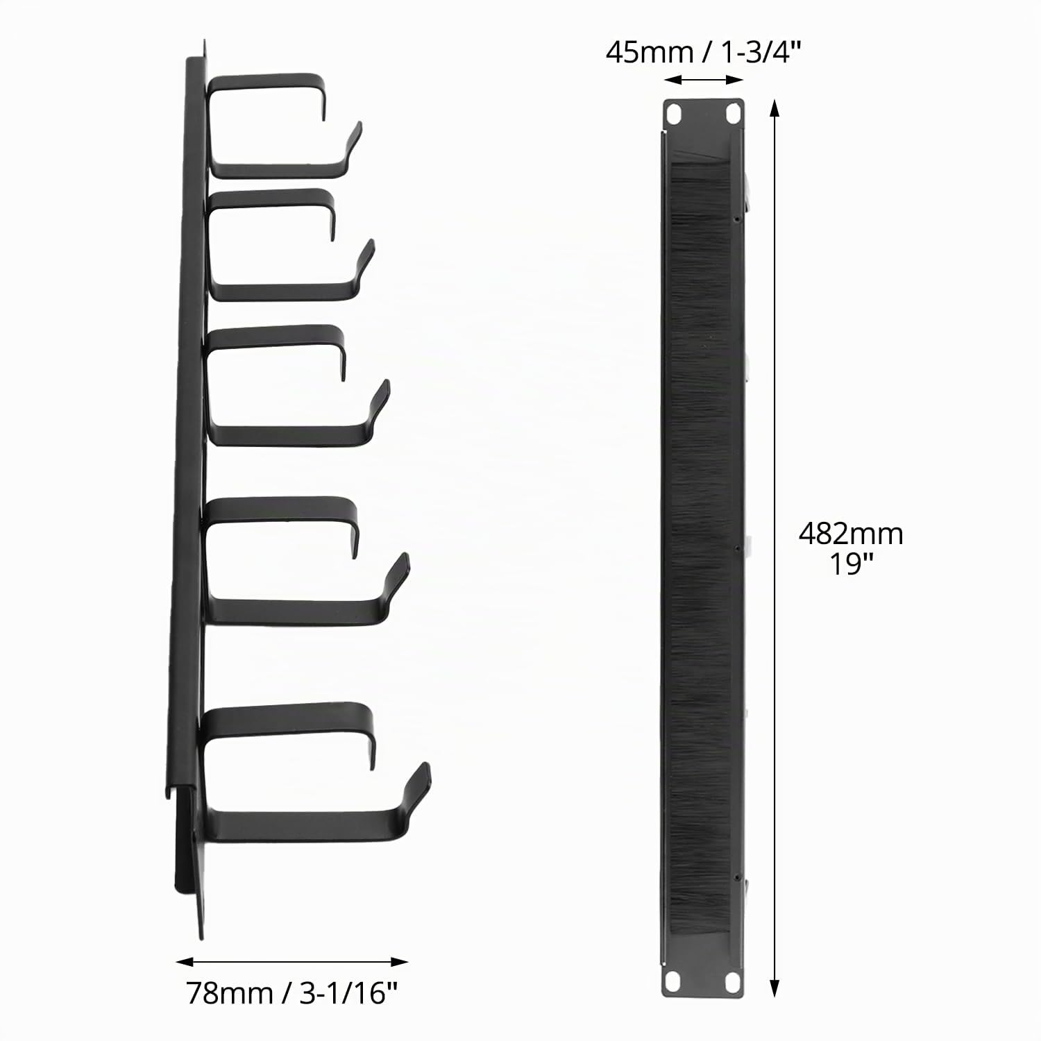 QWORK® 3X Passe-câbles 19 pouces avec 5 anneaux métalliques et ouverture à brosse, gestion des câbles pour armoire serveur et rack réseau 19"