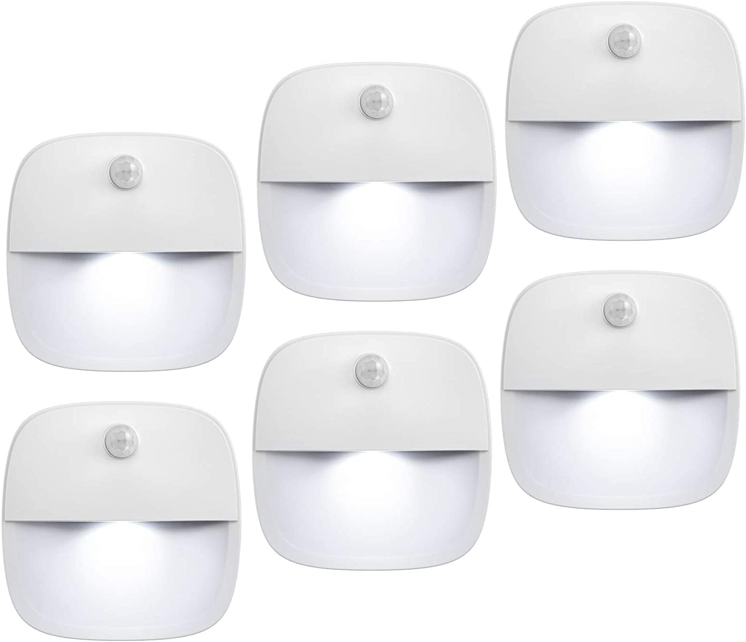 Ankilo Upgraded Motion Sensor Light, 6 Pack Battery-Powered LED Night Light, Cordless Wall Light, Cabinet Light, Closet Light, Night Lighting for Stairs, Hallway, Bathroom, Kitchen, White