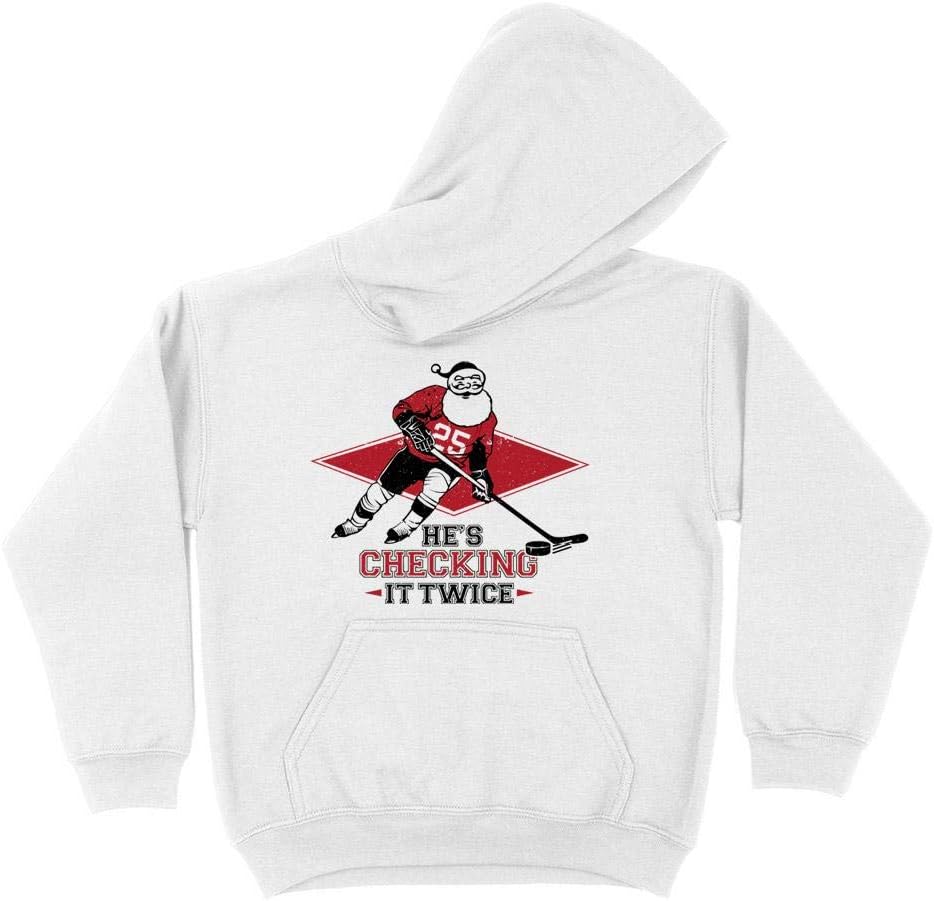 He's Checking It Twice Hockey Santa Kids Hoodie Sweatshirt Youth