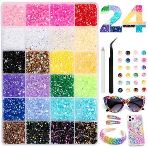 Vinuwu 24 Couleurs Strass, 30000+Pcs 3mm Flatback Bedazzling Kit avec Pince et Stylo, AB Strass a Coller DIY pour Ongles Deco Nail Art Vêtements Chaussures (Colle...