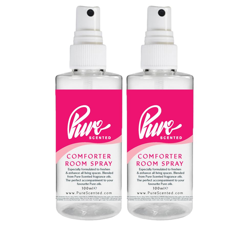 "Pure Scented 200ml Room & Fabric Sprays 2 x 100ml Suitable For Home, Car, Caravan, Work, Gym Bags, Odour Eliminators (2 x 100ml, Comforter)"