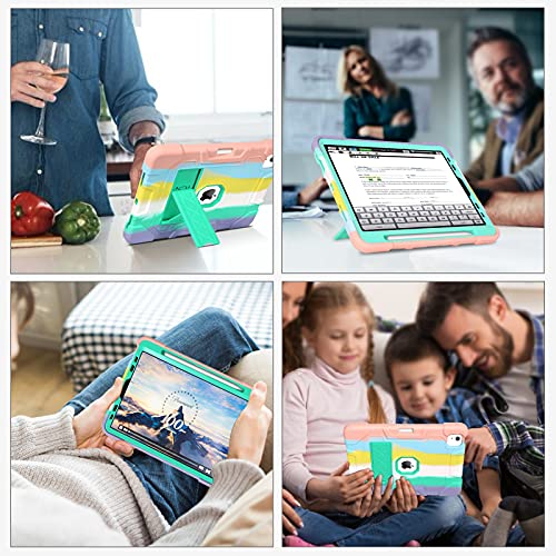 Bentoben Ipad Air 5Th / 4Th Generation Case, Ipad Air 10.9 Case, 3 In 1 Heavy Duty Shockproof Kickstand With Pencil Holder Protective Girls Women Boys Men Kids Case For Ipad Air 5/4 10.9", Rainbow #TOP6