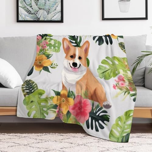 Couverture flanelle fleurs et corgi, l'idée cadeau de voyage originale et utile - 7