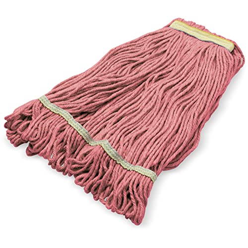 Image of SPARTA Flo-Pac Acrylic Mop Head, Loop-Ended, Narrow Band with 1 inch Yellow Band for Organized Cleaning, Small, Red (Pack of 3)