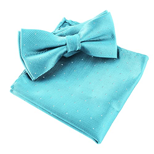 Herren Fliege Polka Dots Vorgebundene Fliege Formal Business Smoking Hochzeit Party Elegant Verstellbar Einstecktuch Set, blau, Allgemeine Größe Cover