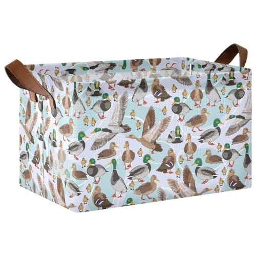 ALAZA Color Mallard Ducks Rectangular Closet Storage Box Storage Bin Basket Storage Cube with Leather Handles Nursery Storage Laundry Hamper 1 Piece