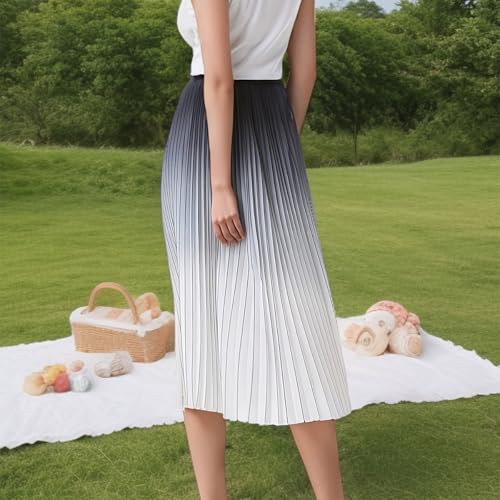 Women's Summer Mid-Length White Flowing A-Line Pleated Skirt3