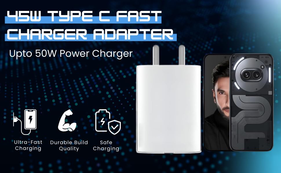 Image of 45W USB C Charger Adapter Compatible with Nothing Phone 2a /Phone 2 /Phone 1 /Buds /Ear Stick /Laptop USB C Fast Power Rapidly Charging Support 45 Power Charger