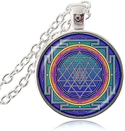 Buddhist Sri Yantra Pendant Necklace Mandala Flowers Sacred Geometry Jewelry Necklace