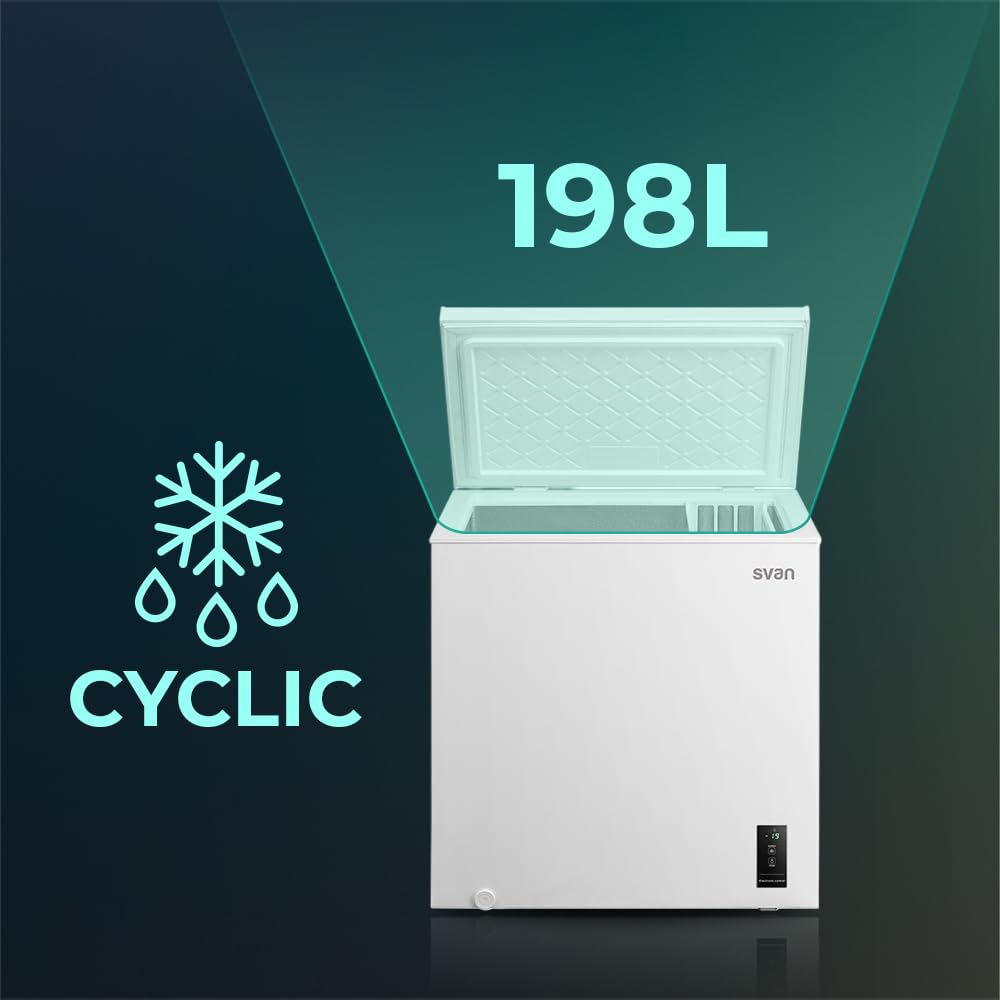Svan Congelador Horizontal Blanco SCH2003EDC. Capacidad 198 Litros, Dual Cooling, 1 Cesta, Bajo Nivel Sonoro, Eficiencia Energética Clase E