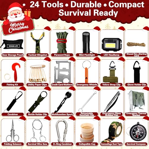 Survival Kit Advent Calendar for Men - Essential Outdoor Tools for Adult Teen 24 Days Christmas Countdown - 24 Outdoor Gadgets Camping, Hiking, Emergency Prep 2025 Holiday Countdown Gift - Image 3