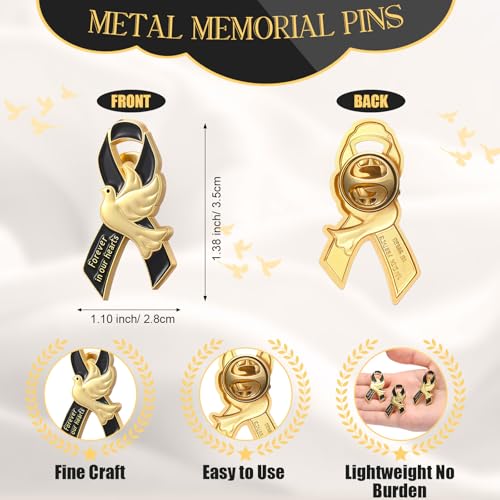 Misdary 25 Pcs Funeral Memorial Pins for Guest Christian Doves Ribbons Forever in Our Hearts Lapel Pin for Mourning Remembrance Day2