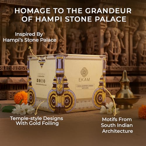 Image of EKAM 2025-26 Festive Fragrance Gift| Scented 3 Wick Candle| Mogra | Inspired by Stone Palace | 28-Hour Burn | Essential Oil Infused | Gift Box for Festive Celebrations, Weddings, Giveaways, etc.