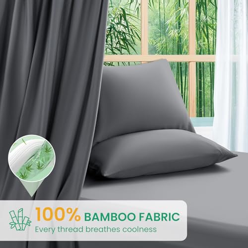 SONORO KATE 100% Viscose Derived from Bamboo_Sheets Full Size, Ultra Breathable & Cooling Bed Sheets for Hot Sleepers, Hotel Luxury Silky Bedding Sheets, 16" Deep Pocket - 4PC (Dark Grey,Full)