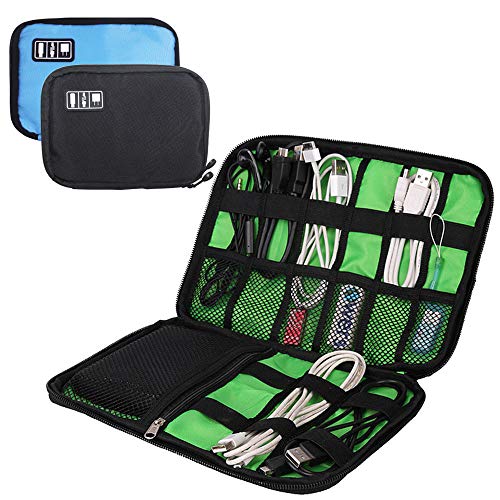 YuCool Cable Organizer Electronics Accessories Case, 2 Pack Portable Travel Bag for Hard Drive, USB, Phone Charger, Charging Cable, Power Bank - Black, Blue