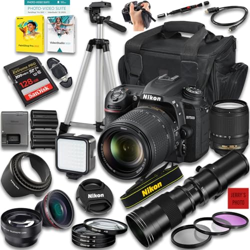 Nikon D7500 DSLR Camera with AF-S DX 18-140mm f/3.5-5.6G ED VR and 420-800mm f/8 Manual Super HD Telephoto Lens + 128 GB Memory + Extra Battery + Camera Case + More (32pc Bundle) (Renewed)