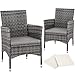 TecTake 2X Chaise de Jardin en Poly rotin résine tressé + Coussin + Deux Set de Housses + vis en Acier Inoxydable - diverses Couleurs au Choix - (Gris | No. 403224)