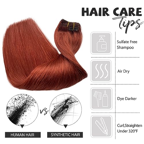 Image of Belaved Clip in Hair Extensions Auburn 7Pcs-12 Inch Real Human Hair Extensions