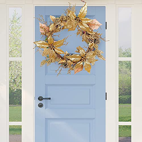 Couronne de Noël dorée pour porte extérieure résistante et chic