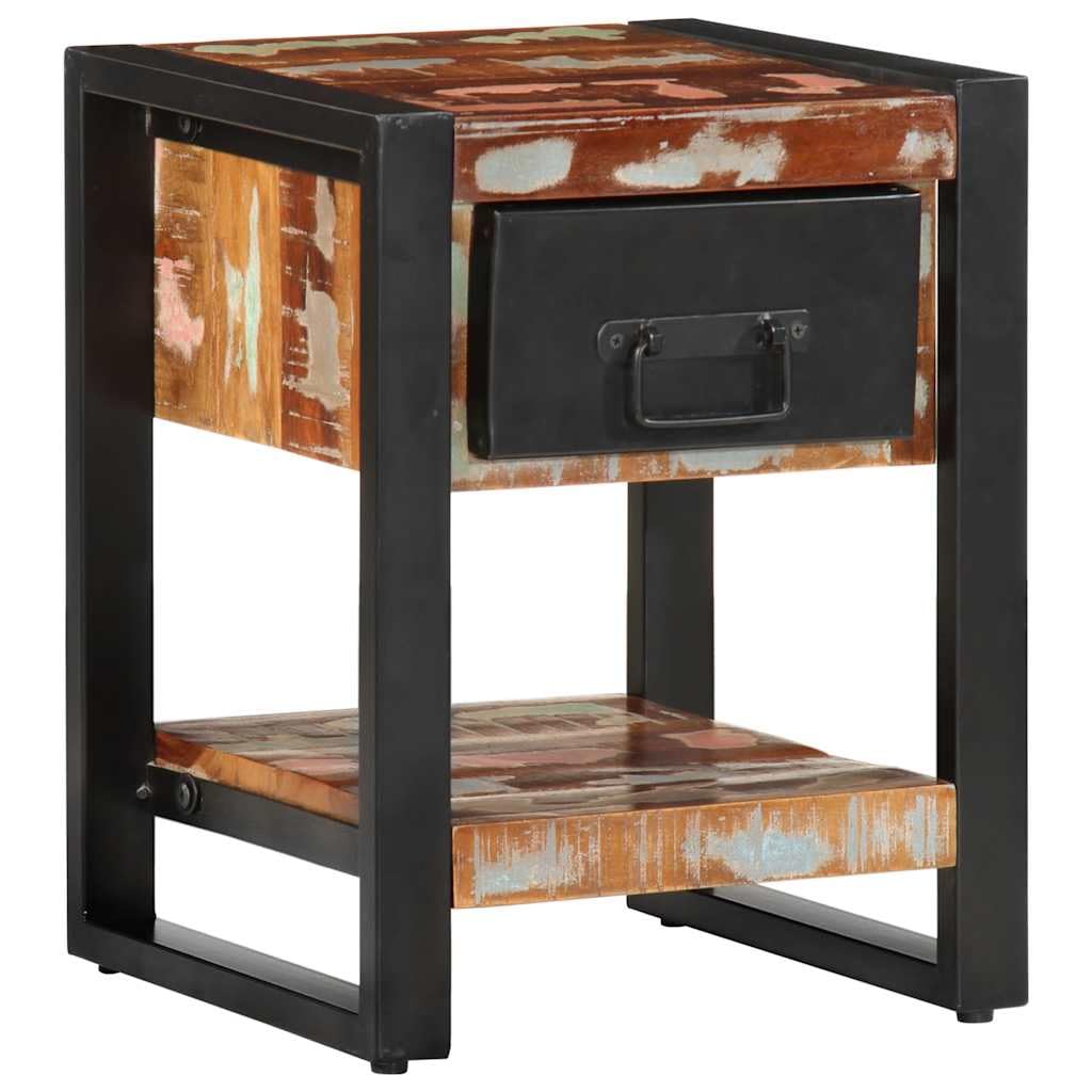 Table de chevet multicolore artisanale en bois de récupération