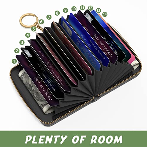 Image of Aiawoxc Credit Card Holder for Women, Small RFID Wallet Slim Leather Business Card Organizer Case with Zipper and Keychain, Black
