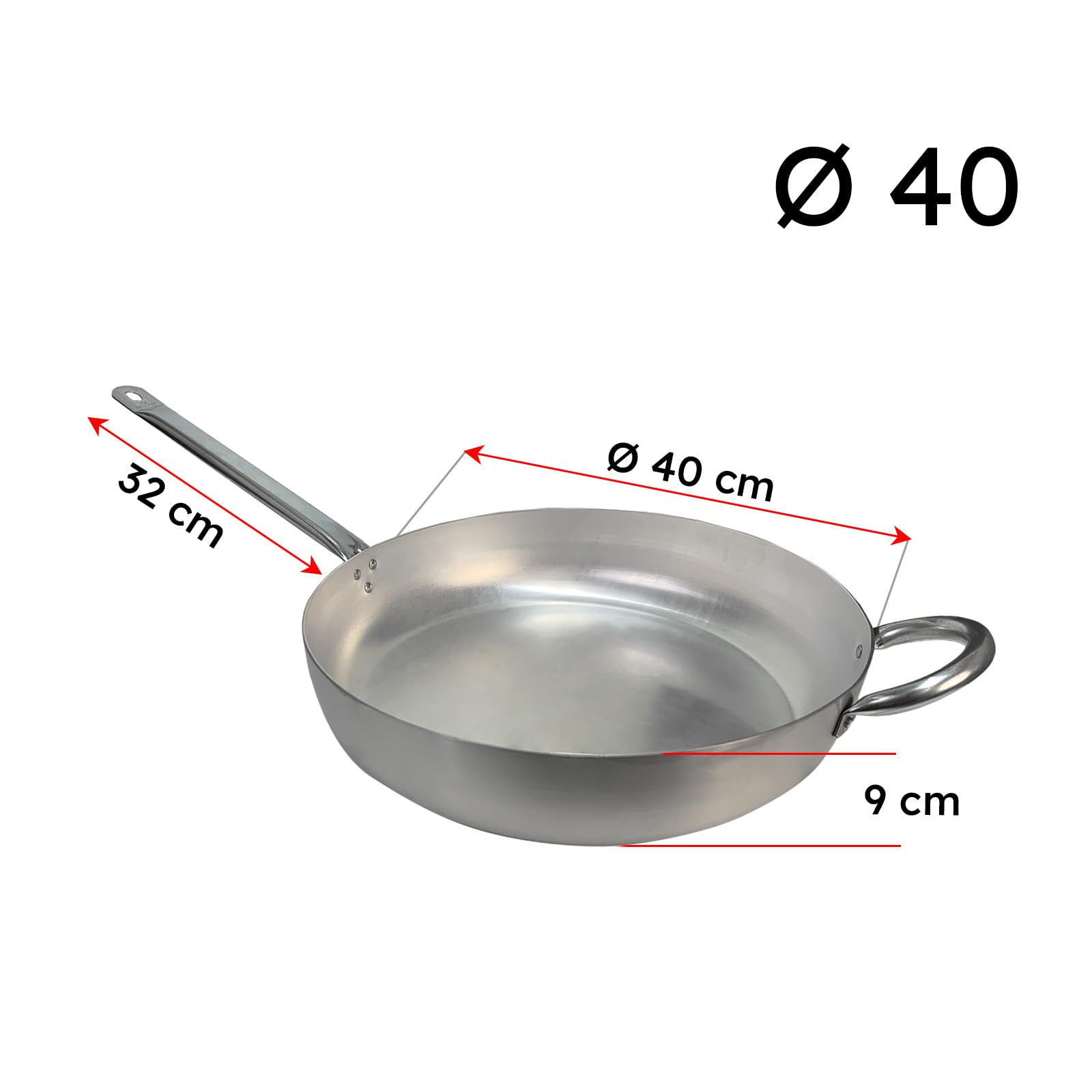 Sicignano | Padella Saltapasta per Piano Gas Elettrico, 40 cm, Alluminio, Manico in Metallo, Spessore 1,5-2 mm, Made in Italy - Padella per Mantecare Saltare Pasta