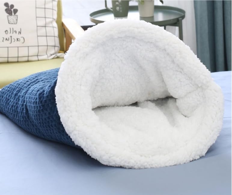 Katzenschlafsack - Warmes Waschbares Katzenbett, Katzendecke, Haustier Kissen, Kuschelhöhle Aus Fleece, Kleines Haustierbett Für Katzen Und Hunde Bis Zu 6 Kg (Blau1)