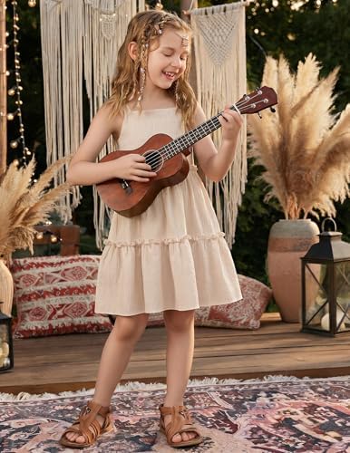 Arshiner Toddler Spaghetti Strap Dress Girls Beige Dress Toddler Summer Dresses Kids Beach Boho Sundresses 4t — view 4