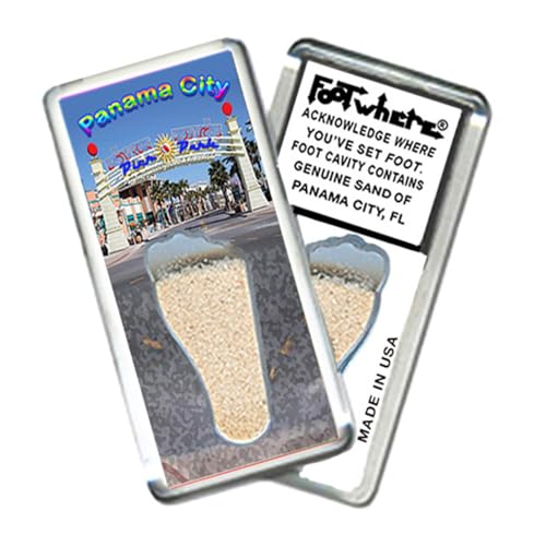 Panama City “FootWhere” Fridge Magnet (PC206 - Pier Park). Authentic Destination Souvenir acknowledging Where You've Set Foot. Genuine Soil of Featured Location encased Inside Foot Cavity. Made in USA