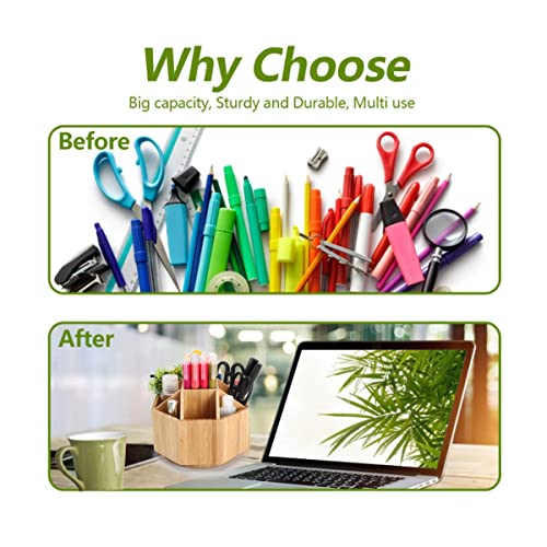 Dousy Bamboo Pen Holder Organizer Desktop Pen Box, 360-Degree Rotating Pencils Holder Stand Art Supply Desk Organizer For Marker Pens, Colored Pencil, Art Brushes, Crayon #TOP3