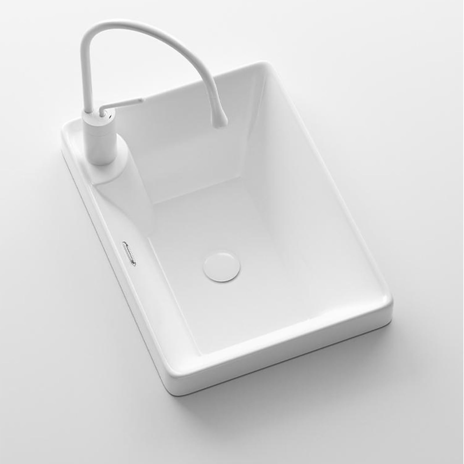 Gljtuo Size_name Countertop Sinkcountertop White Bathroom Sink Rectangular Ceramic Vessel Sink With Faucetmodern White Above Counter Vessel Sink Suitable For Hotels,-460X335x210mm