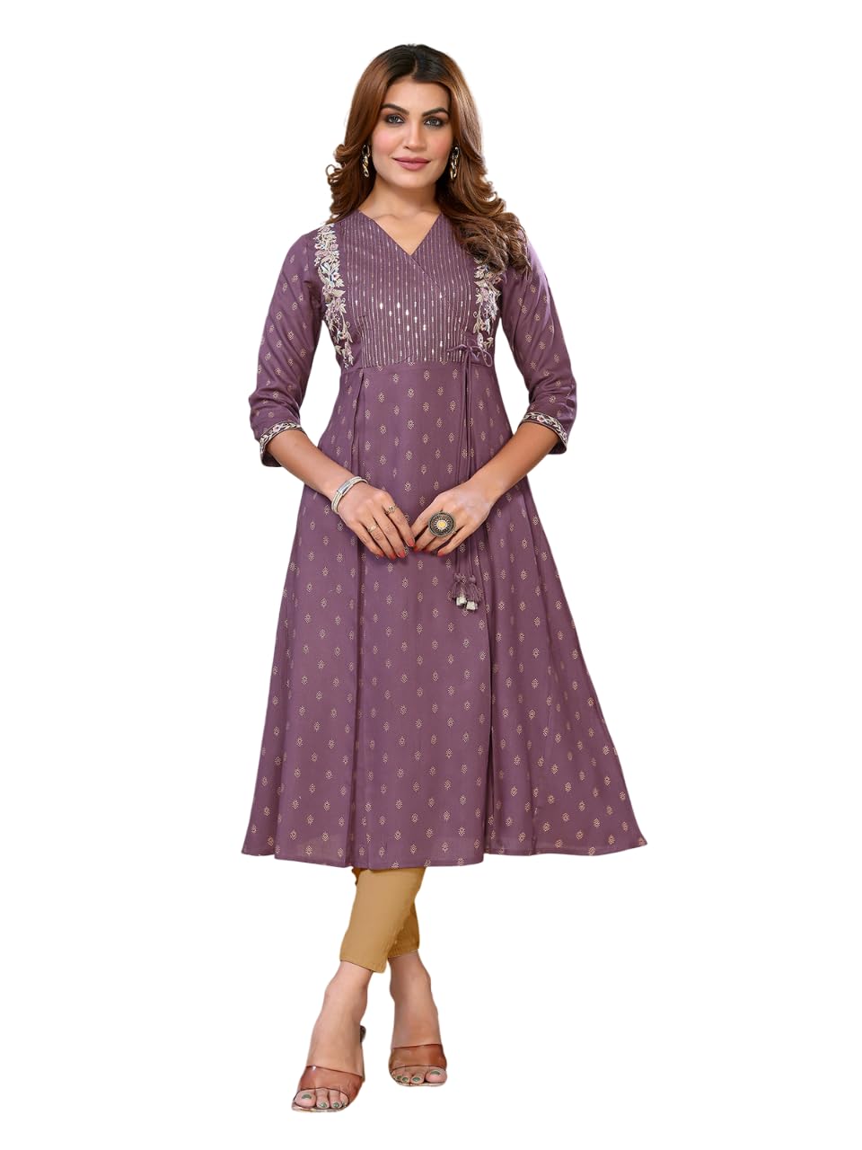 rangita Women Rayon Regular Fit Calf Length Embroidered Flared Kurti | Kurta-picture-34