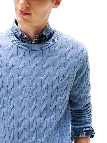 Image of Tommy Hilfiger Men's Cable Knit Crewneck Sweater Lightweight Pullover