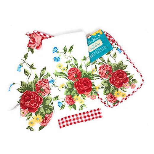 The Pioneer Woman Sweet Rose Kitchen Towel, Oven Mitt, and Pot Holder Set