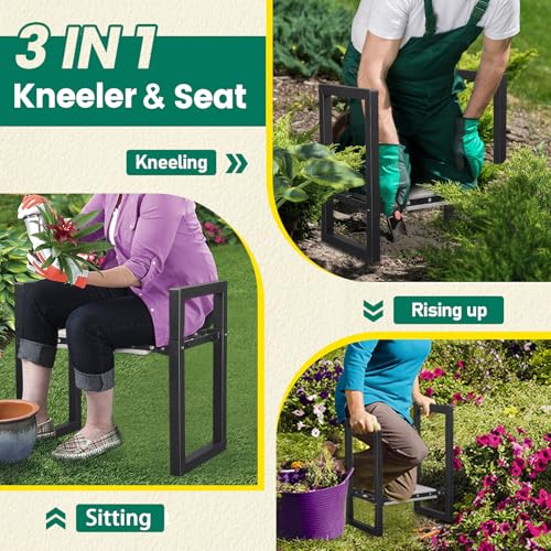 Image of Garden Kneeler and Seat Heavy Duty - 12.7 inch Wide Garden Kneeling Bench Stool with Handles, Folding Knee Seat Chair Gardening Gifts for Seniors Women Men Gardeners Pain-Free Weeding Planting