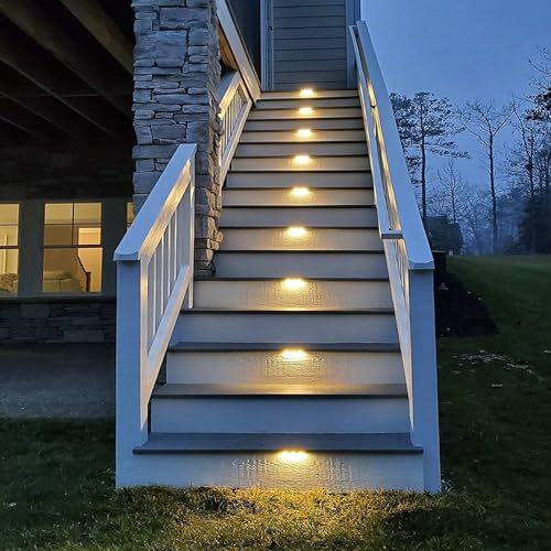 Image of Solar Deck Lights Outdoor Waterproof LED Step & Stair Lights for Fence, Garden, Patio, Yard, Auto Dusk to Dawn Warm White (1)