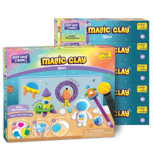 Image of Imagimake Magic Clay Space | DIY Return Gift - Pack of 6 | Age 5+ Years | Colour your own air-dry clay with Magic Clay pens; make 10 creations-Astronauts, Saturn, Alien & more; mess-free