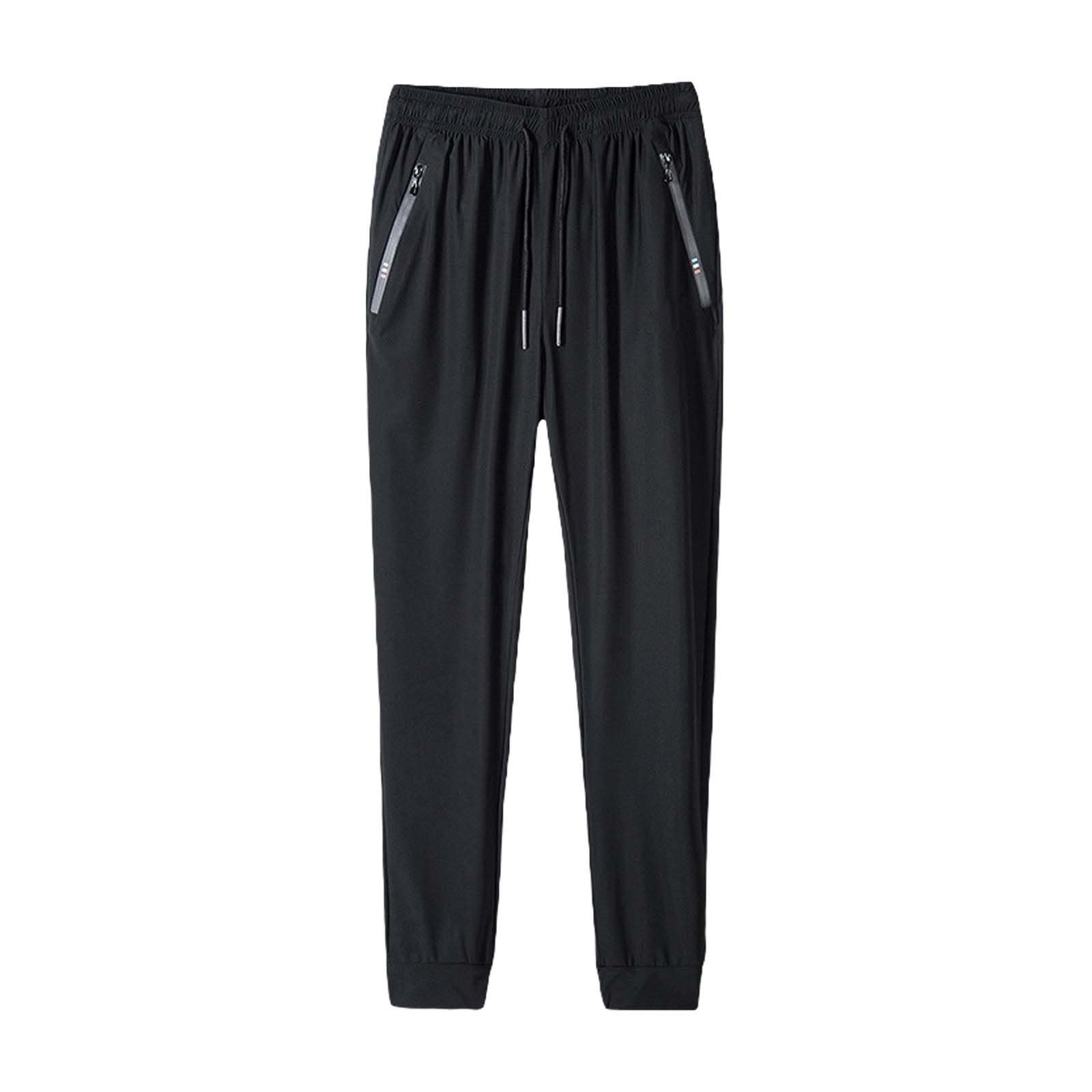 Men's Baggy Fast Dry Sweatpants Closed Bottom Lightweight Slacks Hiking Travel Athletic Pants with Zipper Pockets