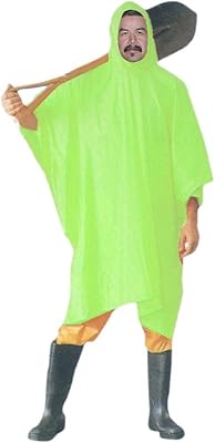 Rain Guard Adult Sized 10 Mil Neon Green Vinyl Rain Poncho, Hood - 9050NG