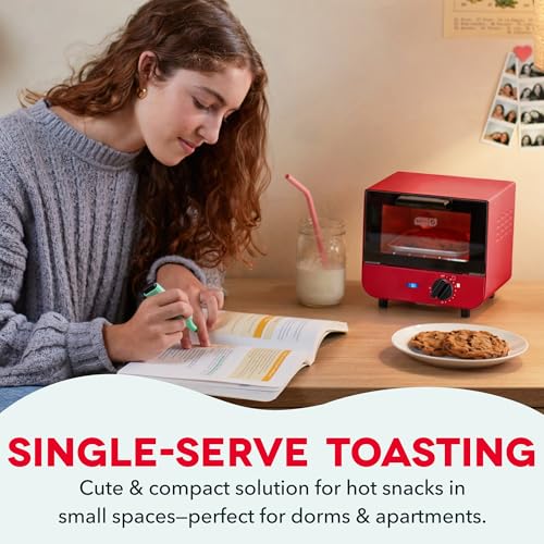 Dash Mini Toaster Oven | Small Toaster Oven for Dorms, Apartments, & Small Kitchens, Adjustable Timer Dial with Auto Shutoff, Removable Cooking Tray & Crumb Catch, Red - Image 4