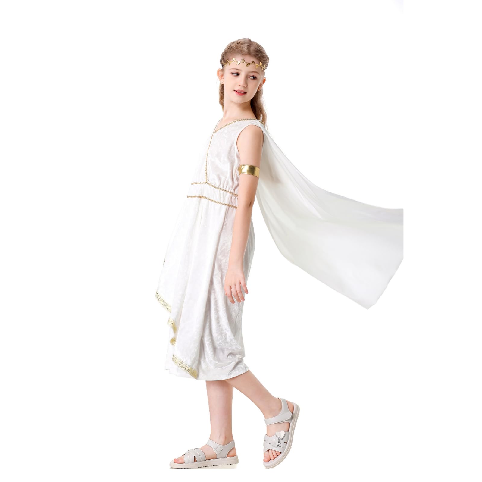 RRCBMD Girls Greek Goddess Costume Kids White Athenian Goddess Toga Long Dress Halloween Dress up Cosplay Large - Image 4