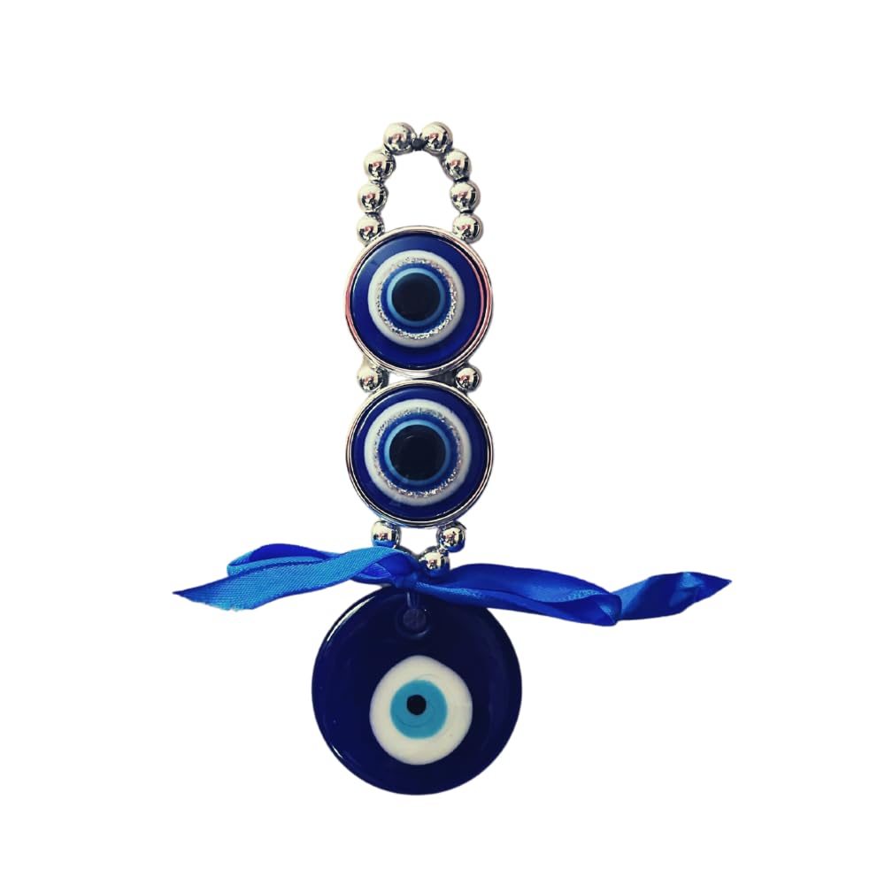GJ Big Eyes Evil Eye Hanging Nazar Battu for Home & Car | for Good Luck & Prosperity, Glass, Blue
