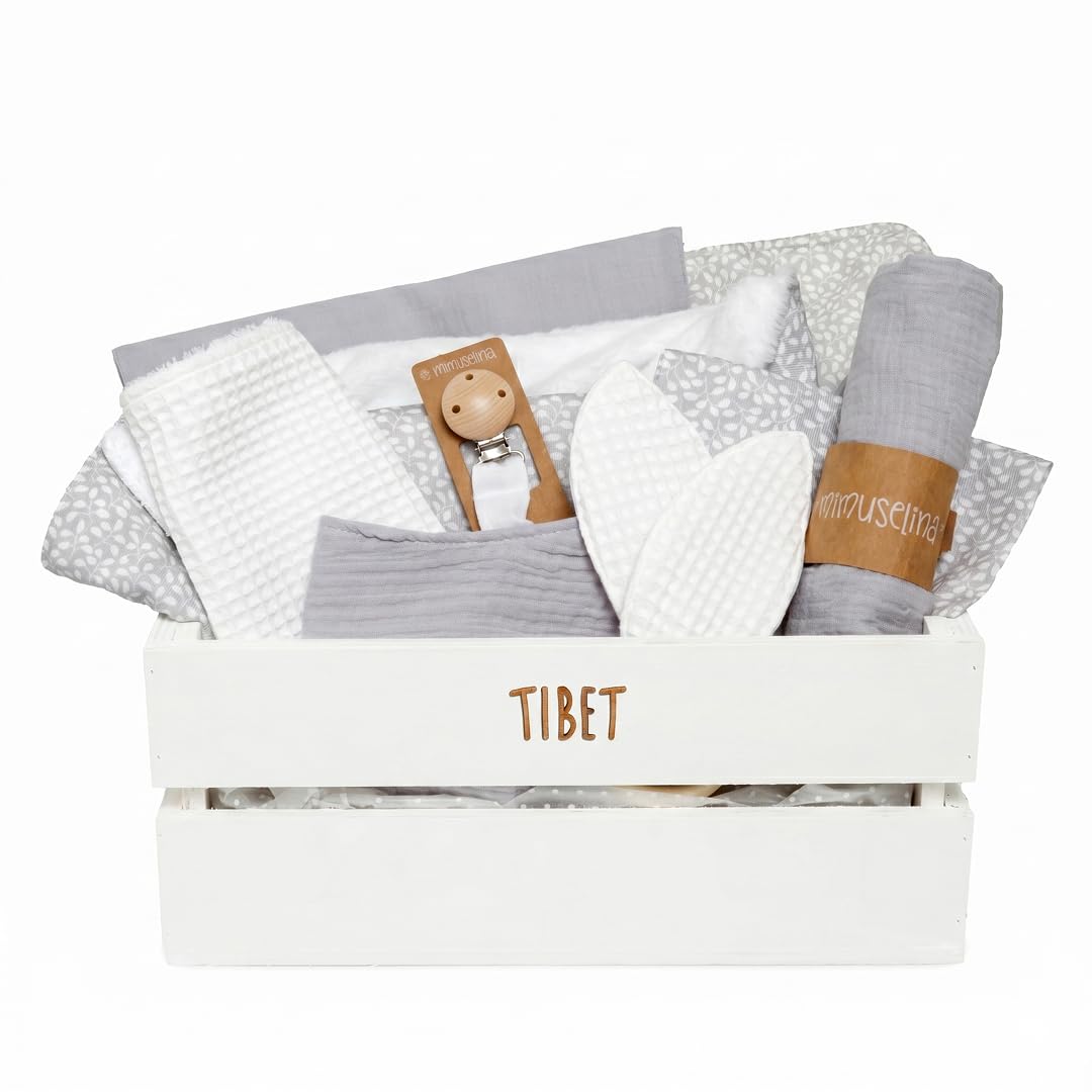MIMUSELINA Canastilla Pack Regalo Recien Nacido Niña o Niño | Cestas Bebe para Hospital o Baby Shower | Canastilla Bebe Recien Nacido Disponible en Diferentes Tamaños | XL, Tibet