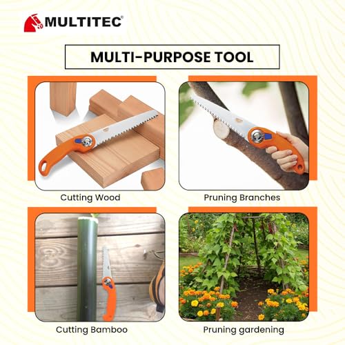 Image of MULTITEC 10-Inch Foldable Pruning Saw HPS21 | SK5 Steel Japanese-Tooth Blade | Curved Cutting Saw for Trees, Branches & Garden Pruning | Non-Slip Handle for Outdoor Use