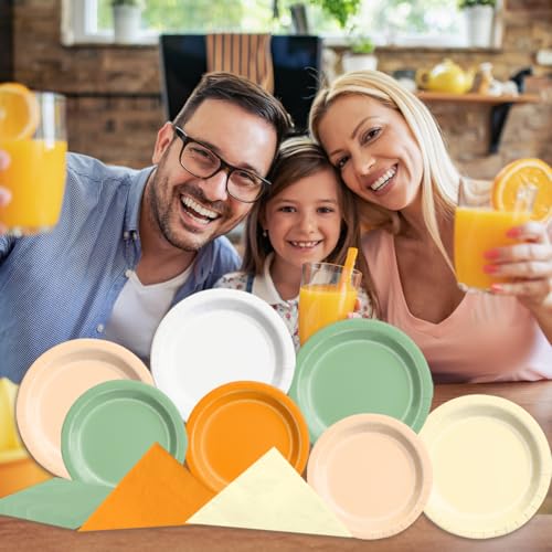Image of CMUSKO A Little Cutie is On The Way Baby Shower Decoration - 60Pcs Sage Green Orange Theme Plates & Napkins Kit Little Cutie Party Supplies